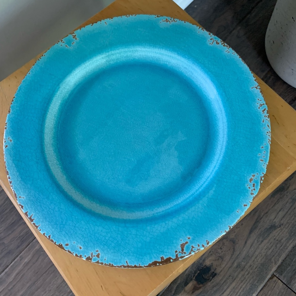 Williams Sonoma. Rustic Melamine dinner plates (8). Teal. New!